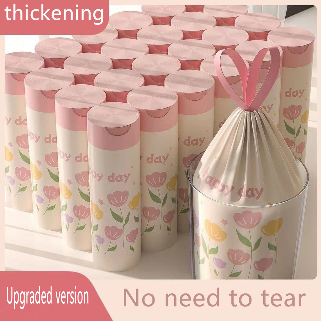 100 Packs of Lavender-Scented Thickened Large-Size Drawstring Trash Bags - High-Density Polyethylene (HDPE), Multi-Purpose Disposable Storage Bags, Suitable for Kitchen, Bathroom, Bedroom, Living Room, Toilet - Pink-Yellow Floral Pattern with \