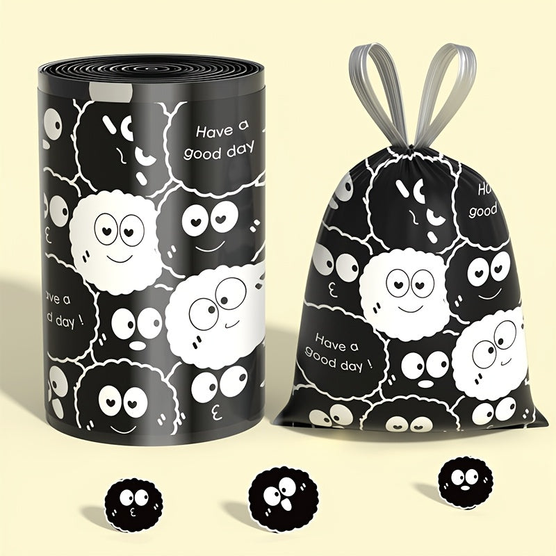 Drawstring Garbage Bag Thickened Household Kitchen Large Black Plastic Bag Handheld Garbage Bag Wholesale Extra Thick 3 Rolls 45bags