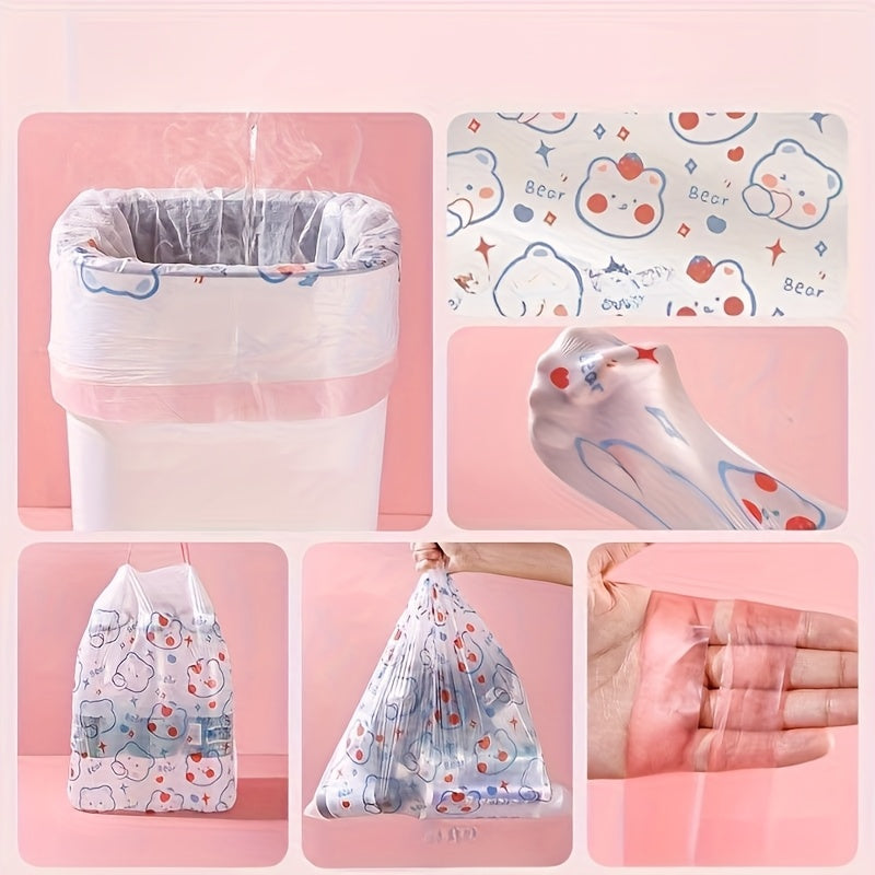 4 Rolls, 60 Household Drawstring Garbage Bags, Disposable Garbage Bags, Self Sealing Garbage Bags, Multi-purpose Garbage Bags - Cute Cartoon Patterns, Suitable for Homes, Offices, Cleaning Supplies, Household Items