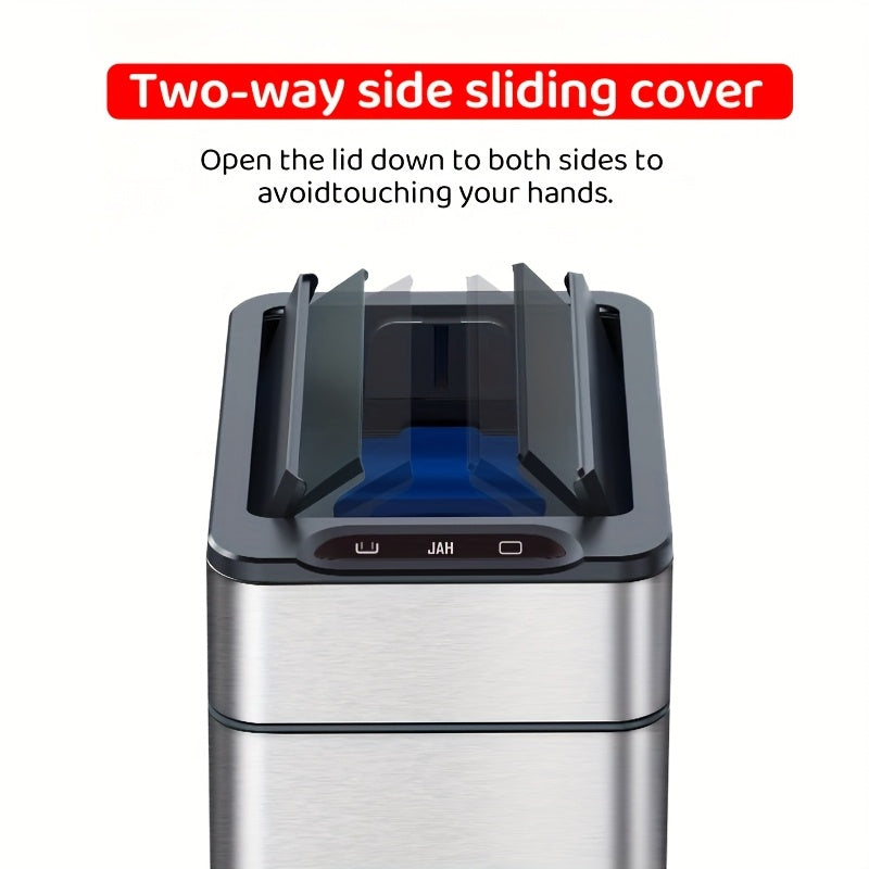 Stainless Steel Intelligent Induction Garbage Can - 9L\u002F30L\u002F40L Household Kitchen Covered Bidirectional Open Lid