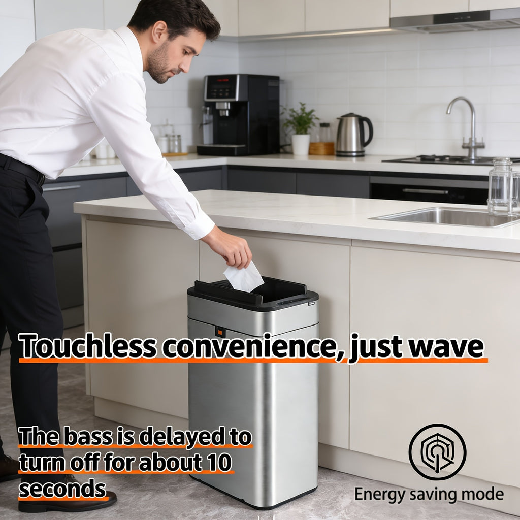 Stainless Steel Intelligent Induction Garbage Can - 9L\u002F30L\u002F40L Household Kitchen Covered Bidirectional Open Lid