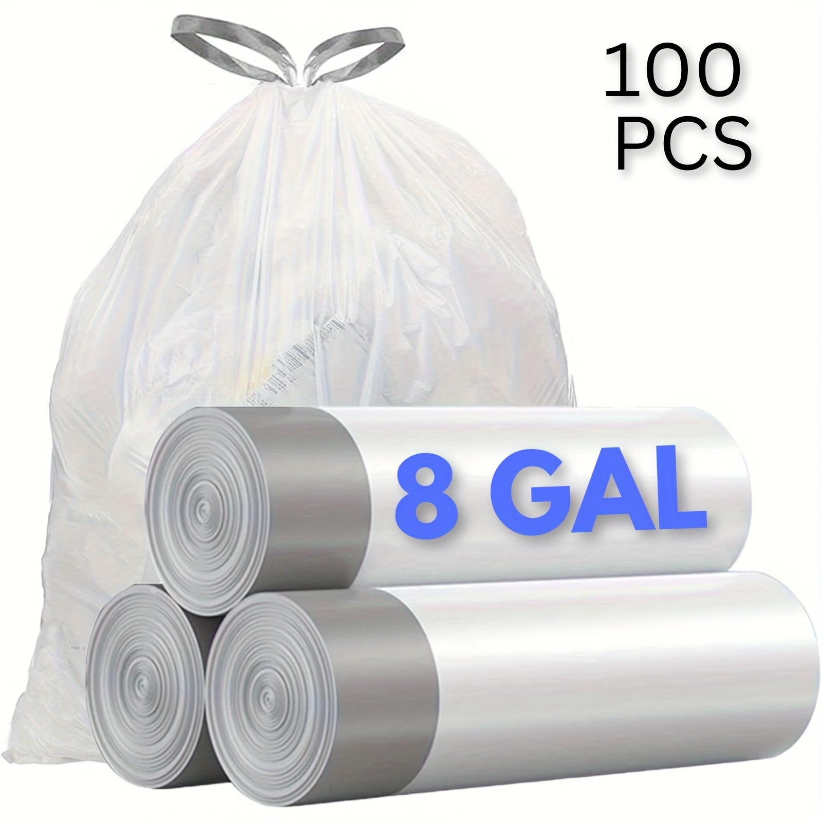 100-Pack\u002F 4 Rolls Heavy Duty 8\u002F 13 Gal Drawstring Trash Bags - Leak-Proof Commercial-Grade Garbage Liners for Restaurants, Offices & High-Traffic Areas - Extra Thick Tear-Resistant Design
